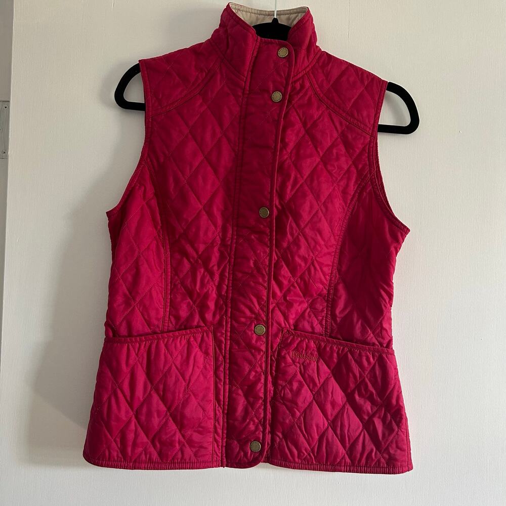 Barbour Women’s Quilted Gilet Vest – Pink – Size US 6 / UK 10 – Diamond Quilt